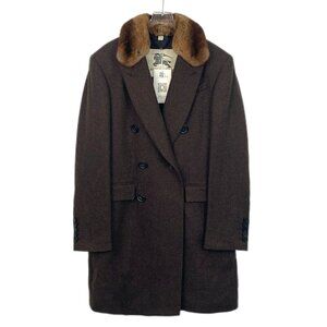 Mens Brown Wool Double-Breasted Overcoat With Fur Collar